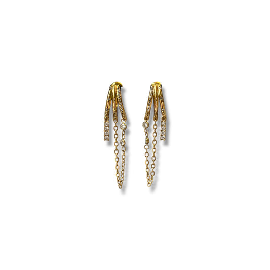 Gold Three-Layer Zircon Chain Earrings