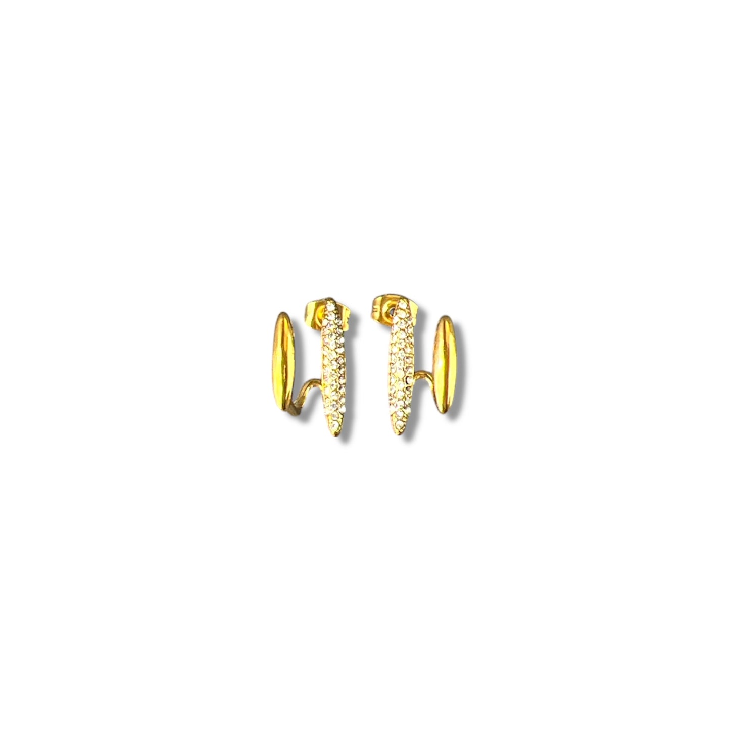 Gold and Pavé Double-Layer Earrings