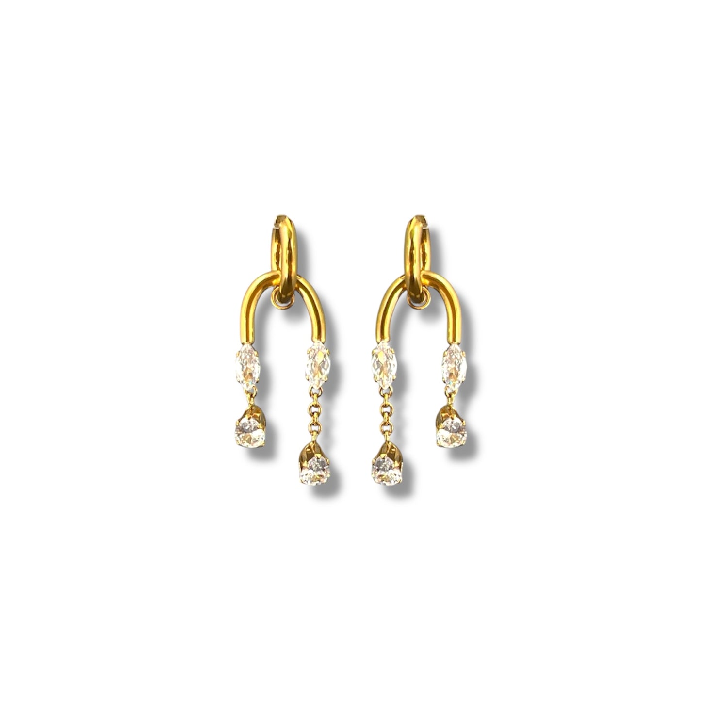 Gold U-Shaped Zircon Chain Earrings