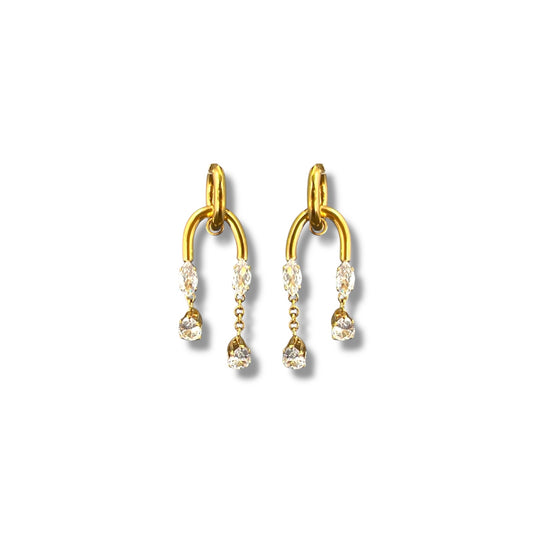 Gold U-Shaped Zircon Chain Earrings