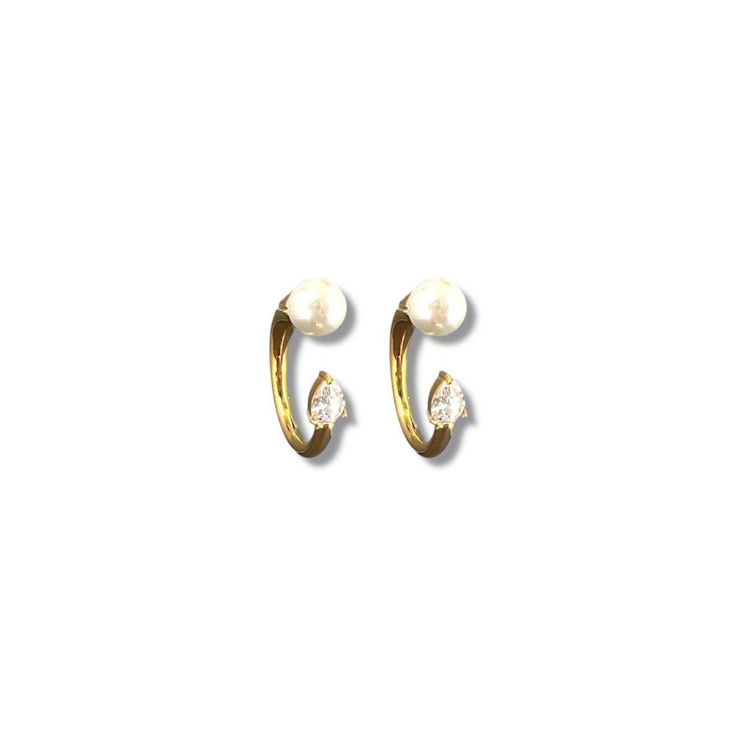 Gold Pearl and Zircon Front-Back Earrings