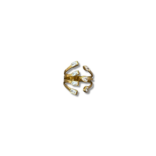 Gold Zircon Mixed Cut Open Ring