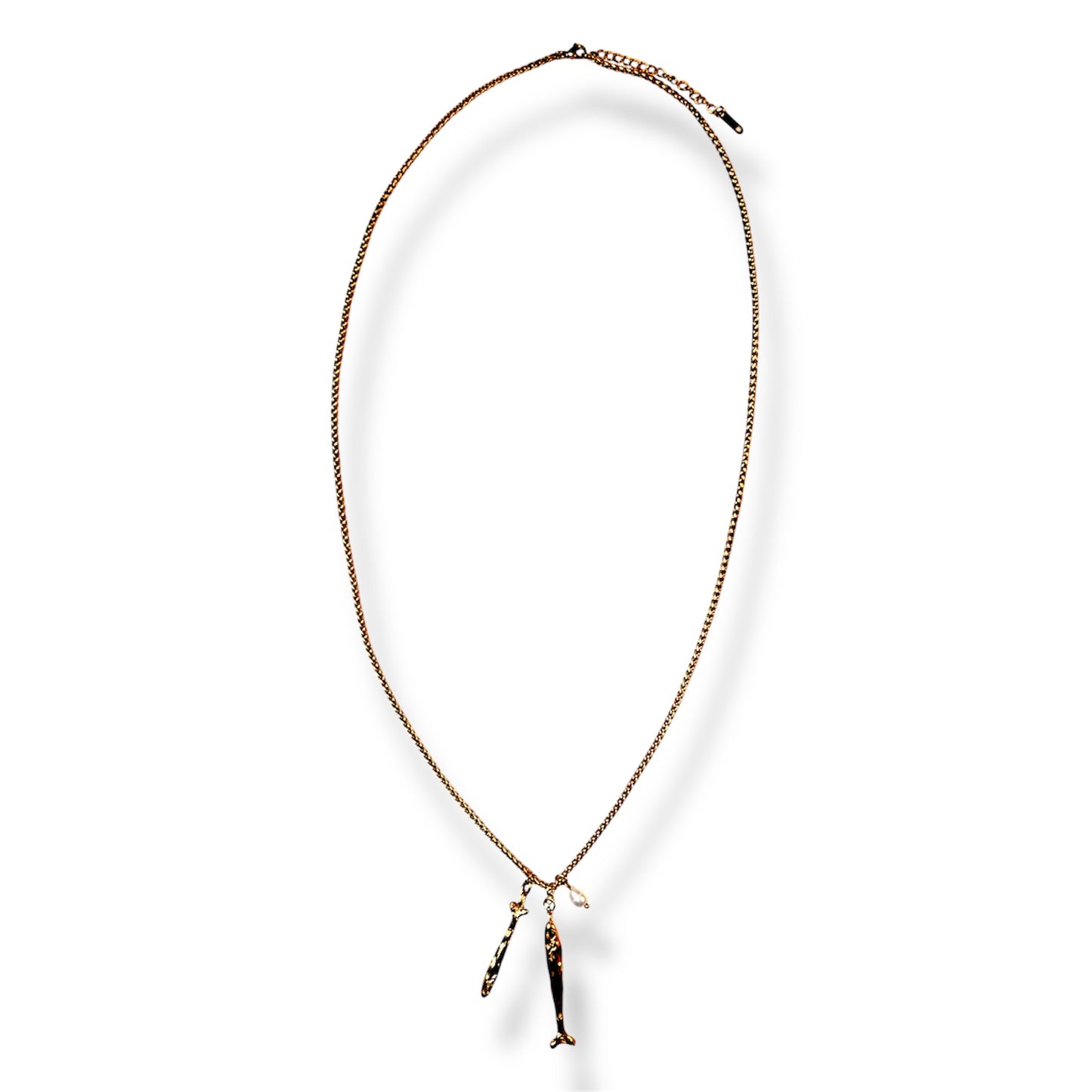 Fish, Pearl, and Zircon Necklace