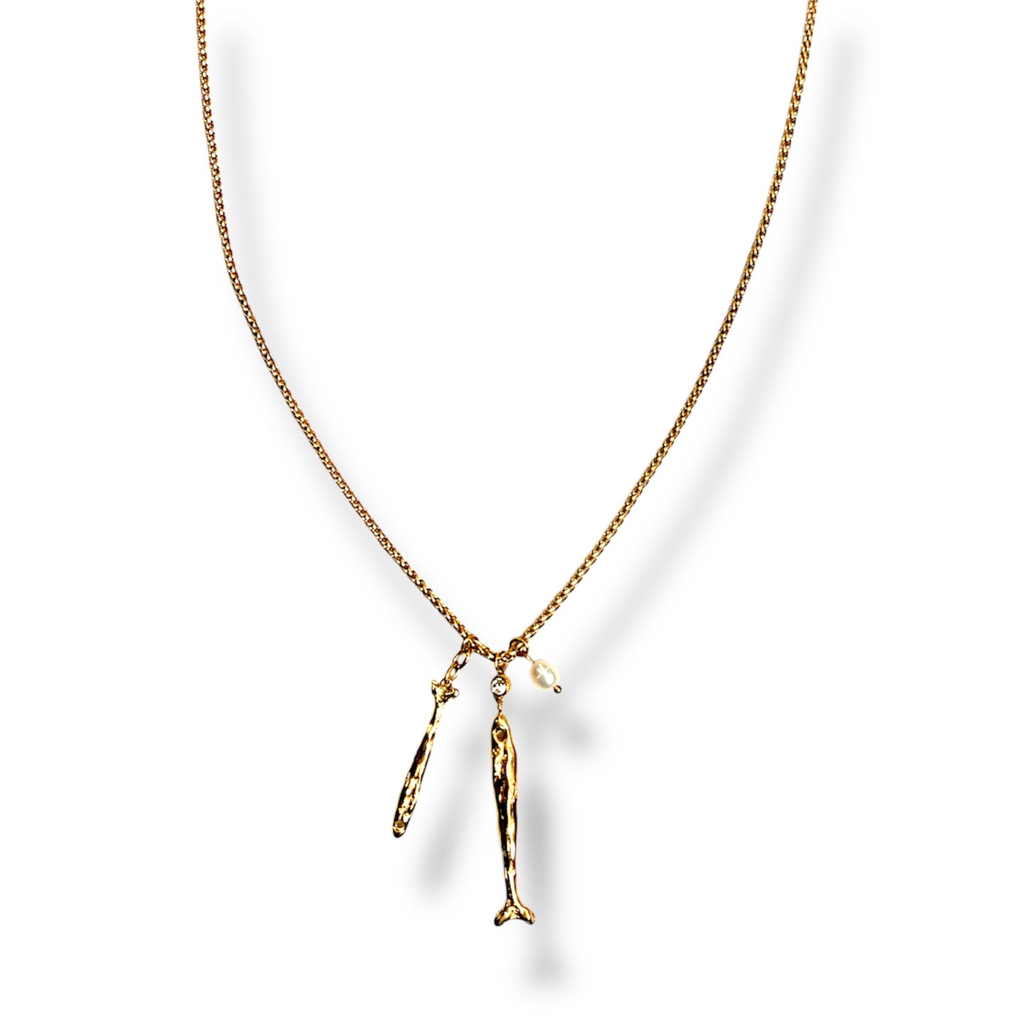 Fish, Pearl, and Zircon Necklace