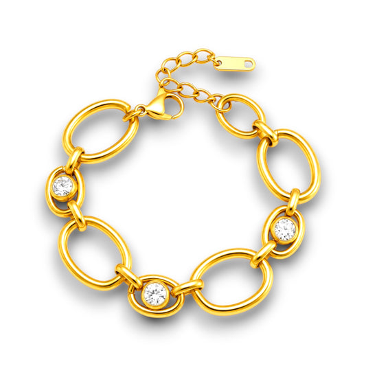Gold Oval Link Zircon Bracelet