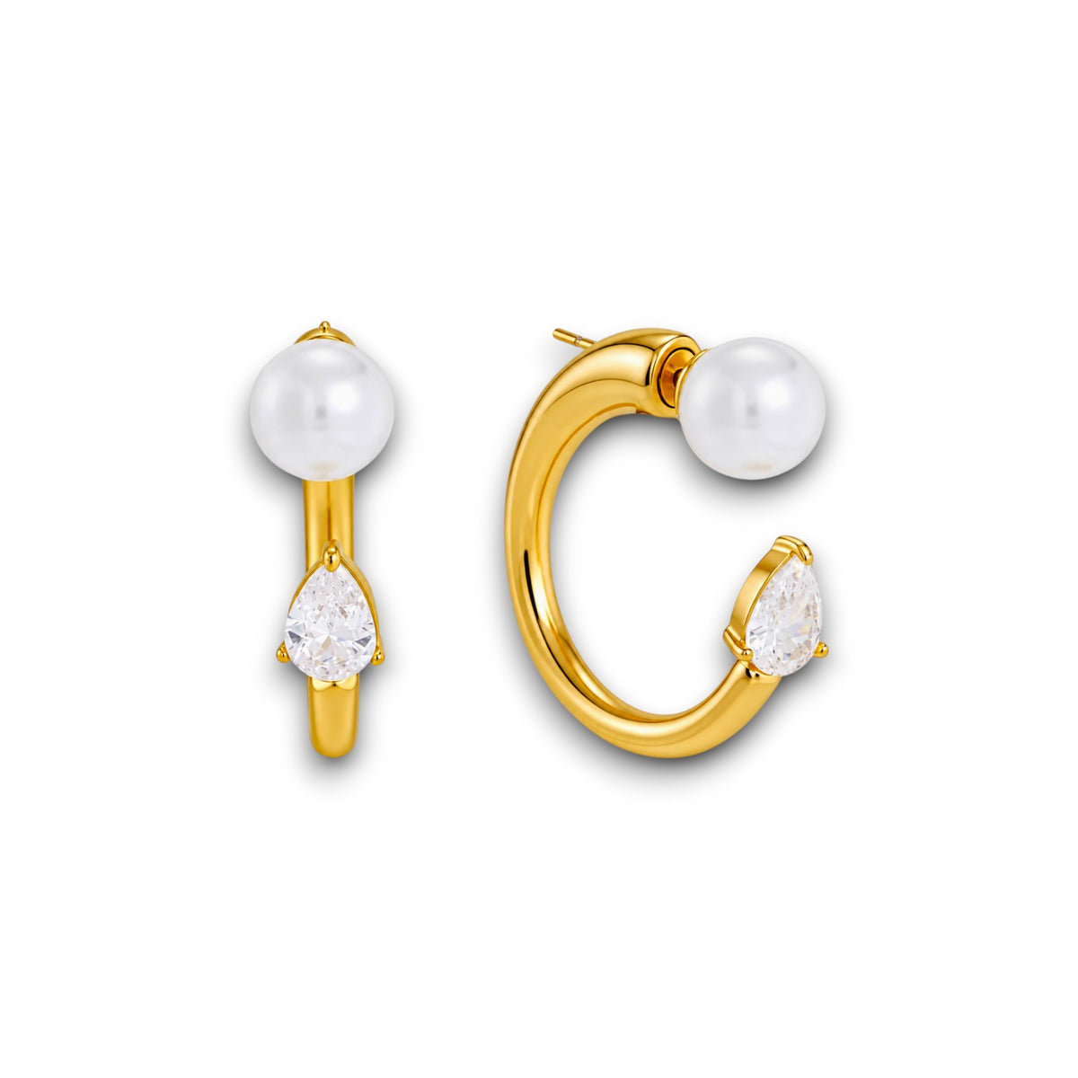 Gold Pearl and Zircon Front-Back Earrings