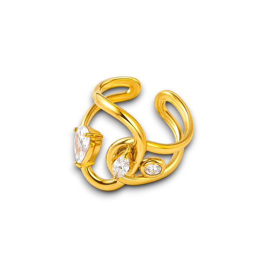 Gold Three Mixed-Cut Zircon Ring