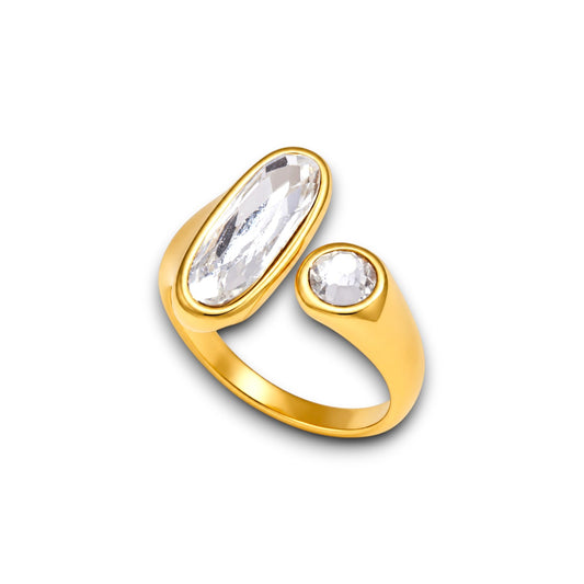 Gold Oval and Round Zircon Open Ring