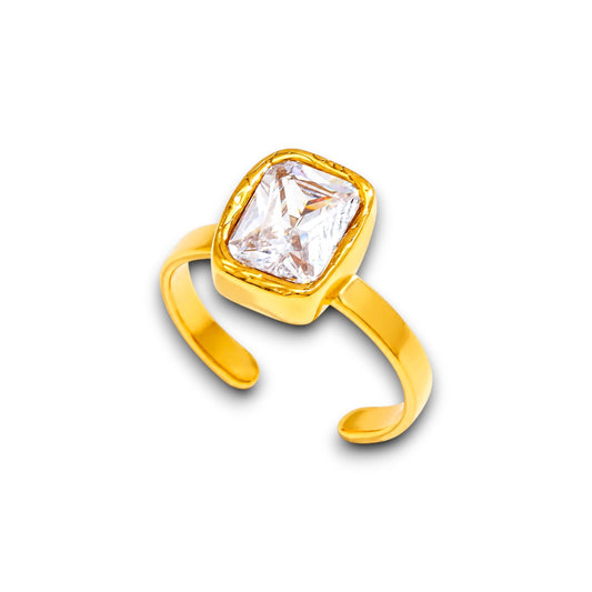 Gold Emerald-Cut Zircon Open Ring