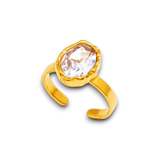Gold Oval-Cut Zircon Ring
