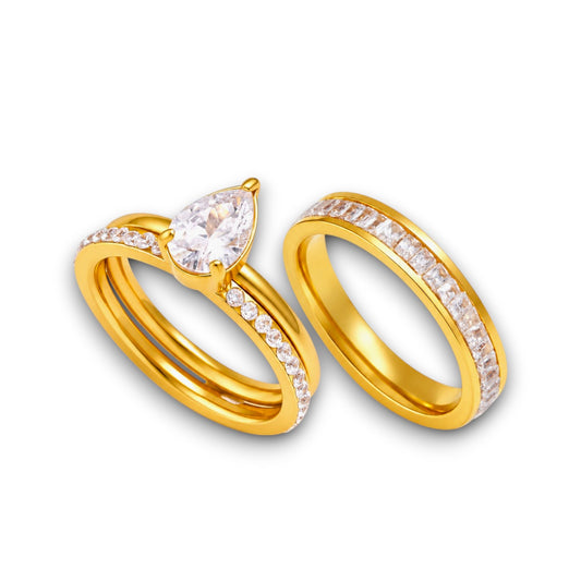 Gold Pear Zircon Double-Band Ring