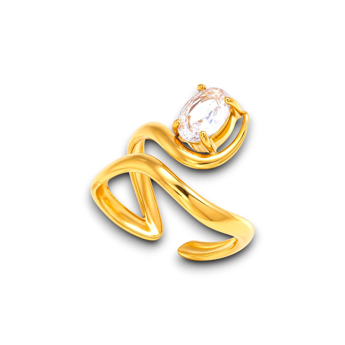 Gold Sculptural Wrap Solitaire Zircon Ring