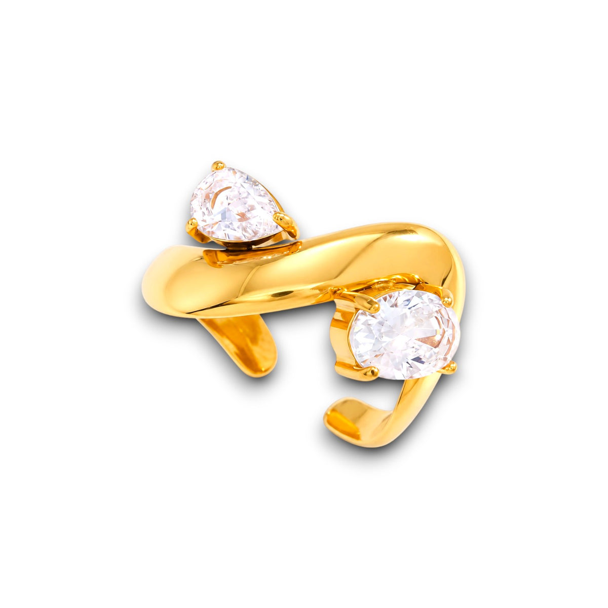Gold Double Zircon Twist Ring