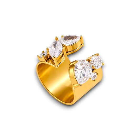 Gold Pear & Marquise Zircon Statement Ring