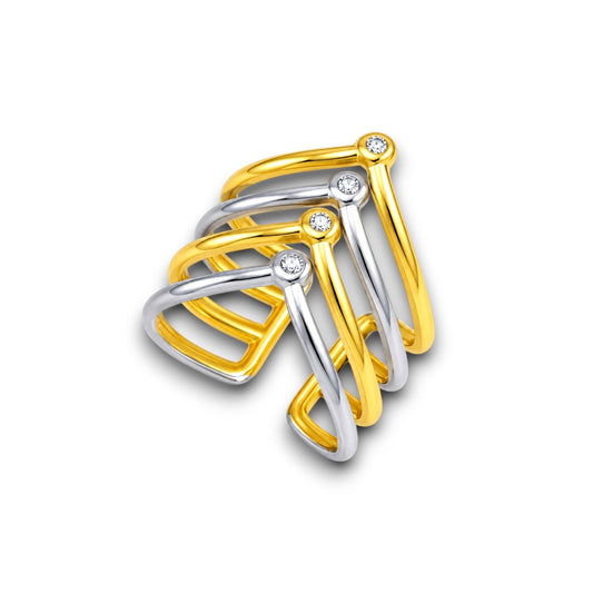 Gold & Silver Layered V-Shaped Zircon Ring
