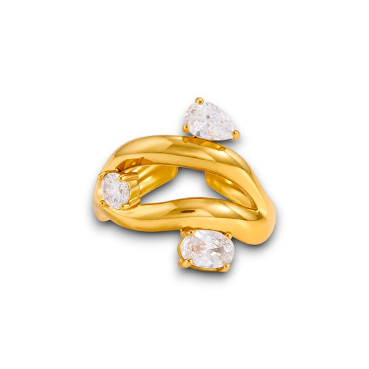 Gold Three Mixed-Cut Zircon Ring