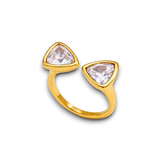 Gold Open Double Triangle Zircon Ring