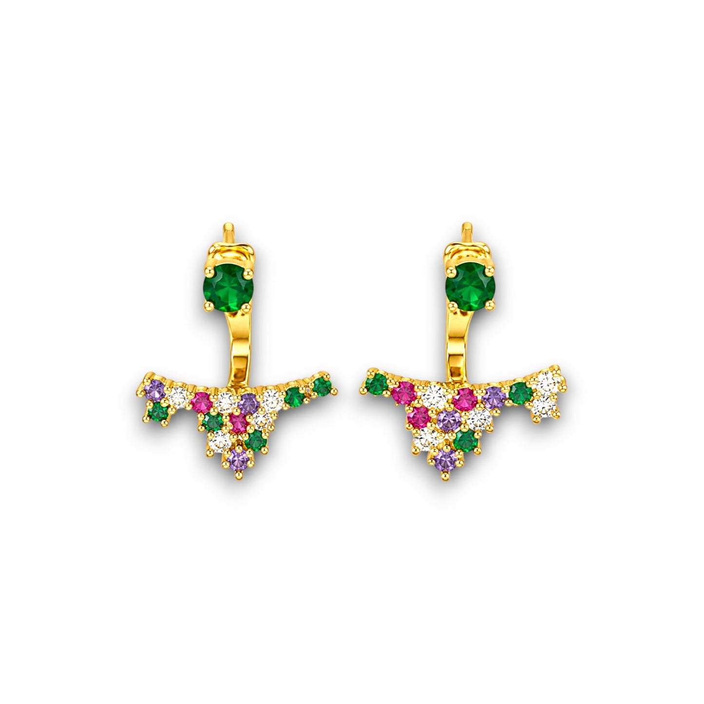 Gold Multicolor Zircon Front-Back Earrings