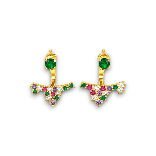 Gold Multicolor Zircon Front-Back Earrings