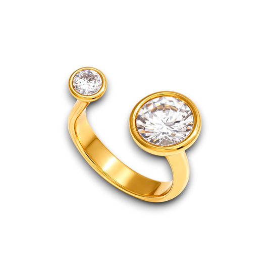 Gold Open Double Round Zircon Ring