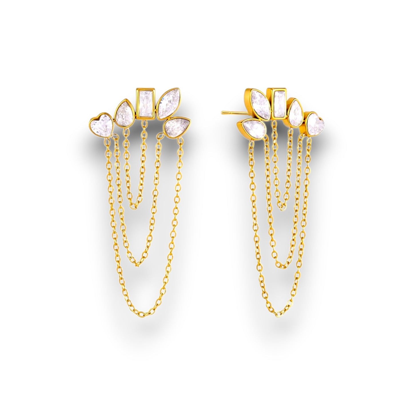 Gold Mixed-Cut Zircon Chain Earrings