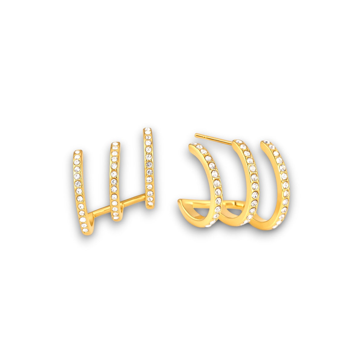 Gold Triple Pavé Huggie Earrings
