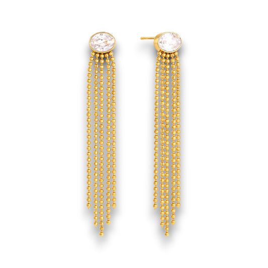 Gold Zircon Chain Tassel Earrings