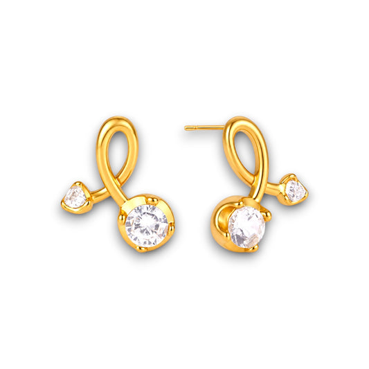 Gold Loop & Double Zircon Stud Earrings