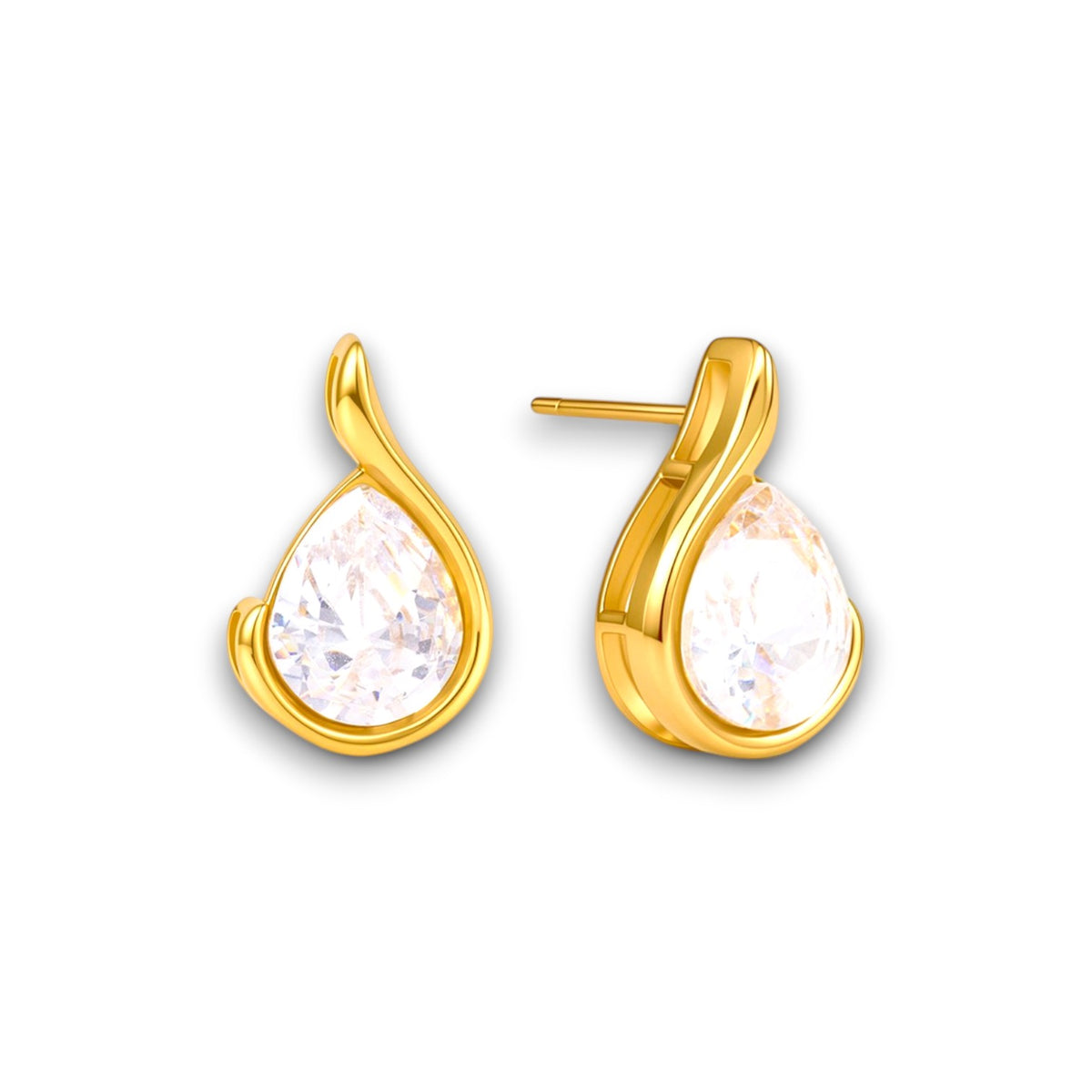 Gold Curved Teardrop Zircon Stud Earrings