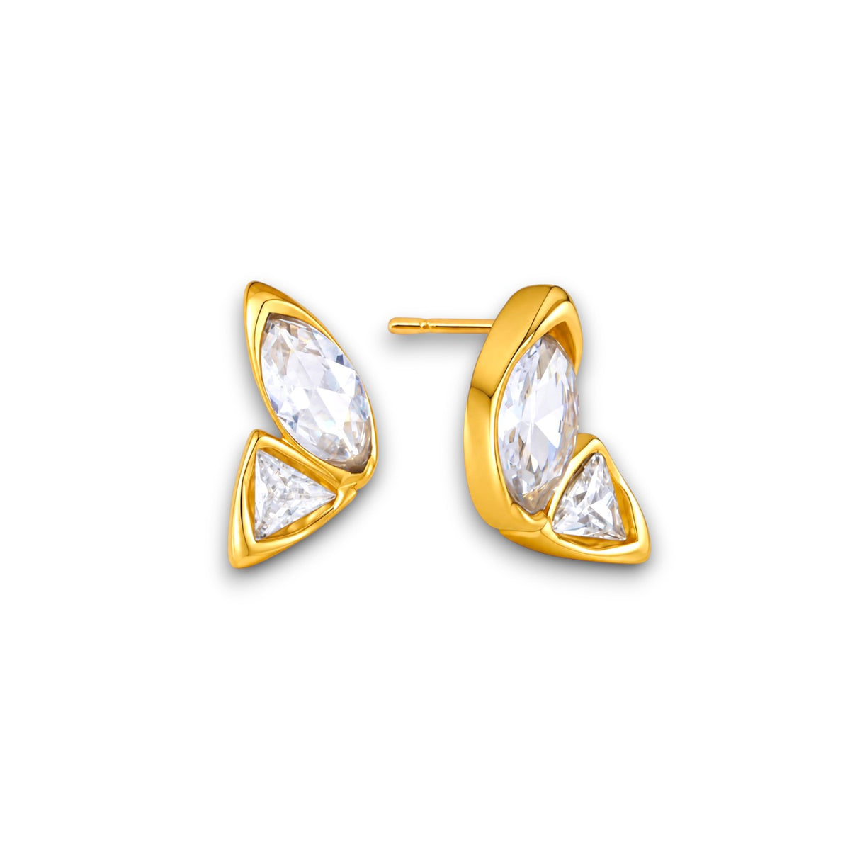 Gold Marquise and Triangle Zircon Earrings