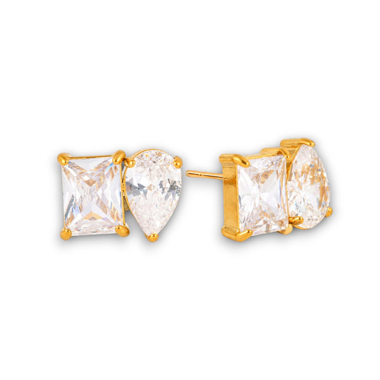 Gold Zircon Square and Drop Earrings