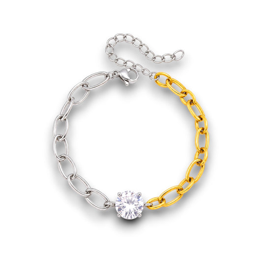Gold and Silver Solitaire Chain Bracelet