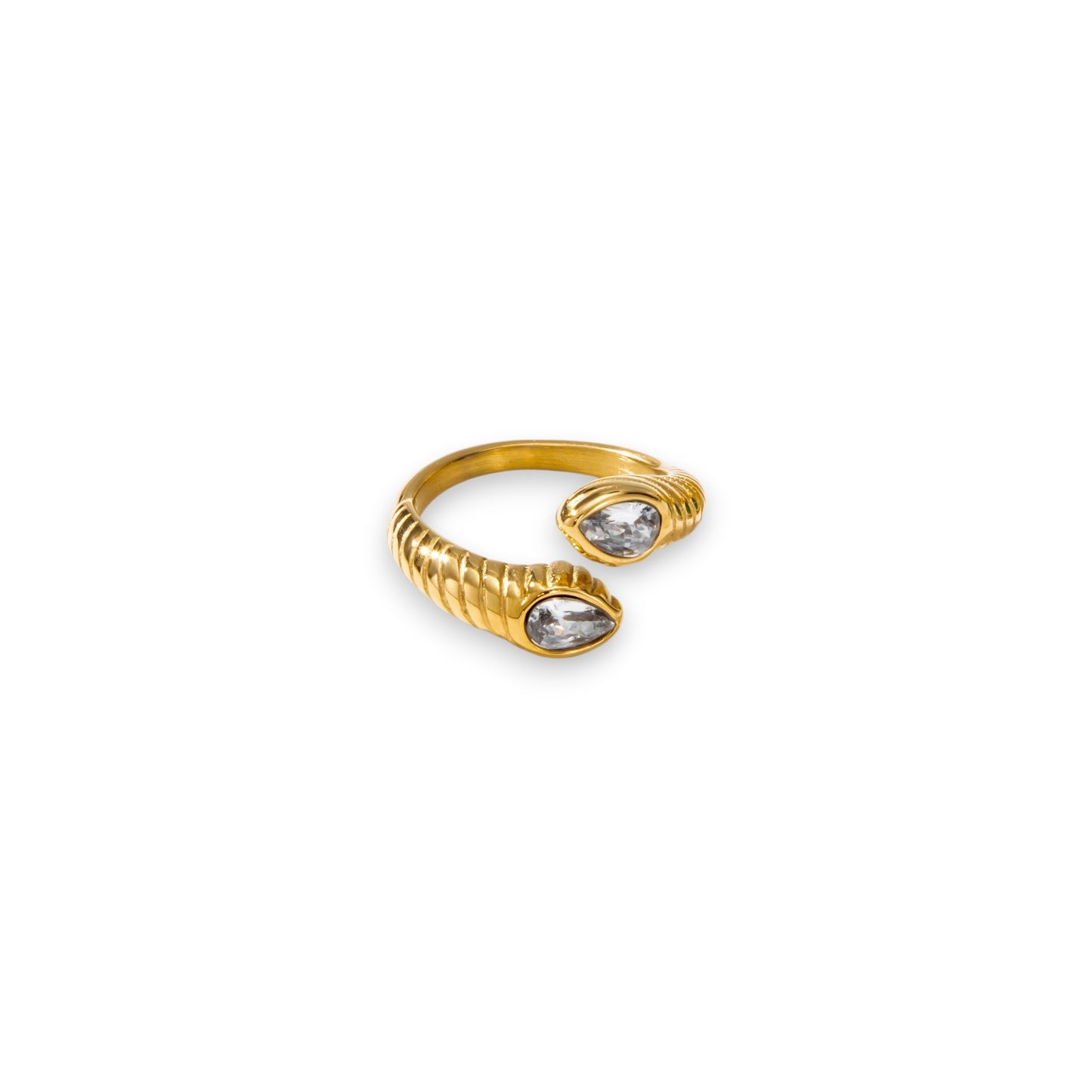 Gold Zircon Textured Open Ring