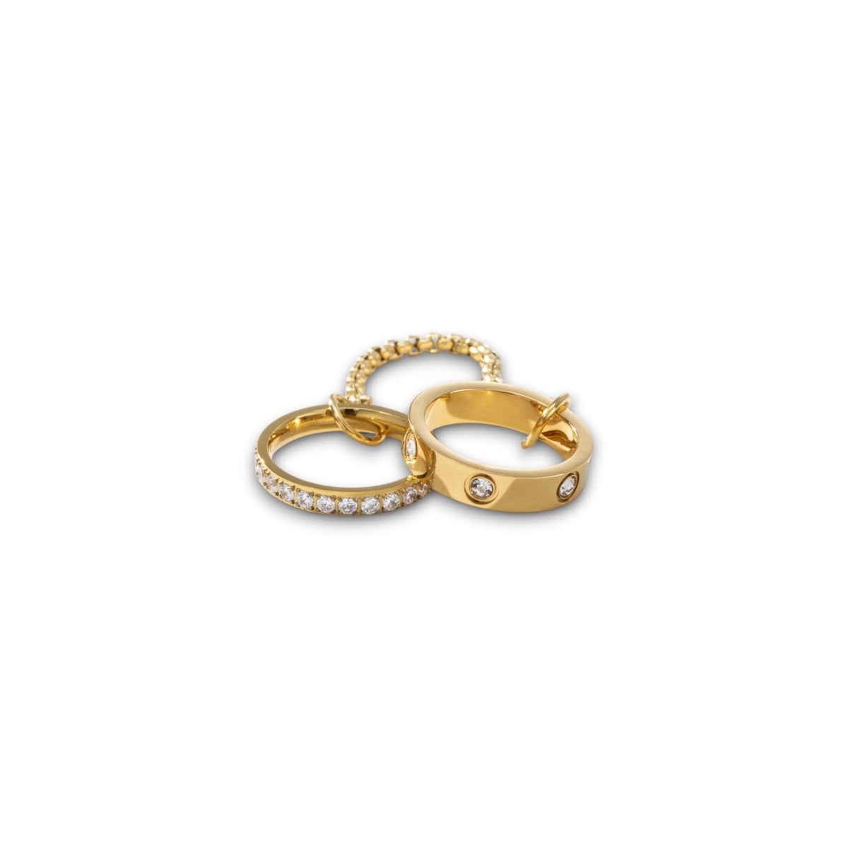 Gold Zircon Chain Ring Stack