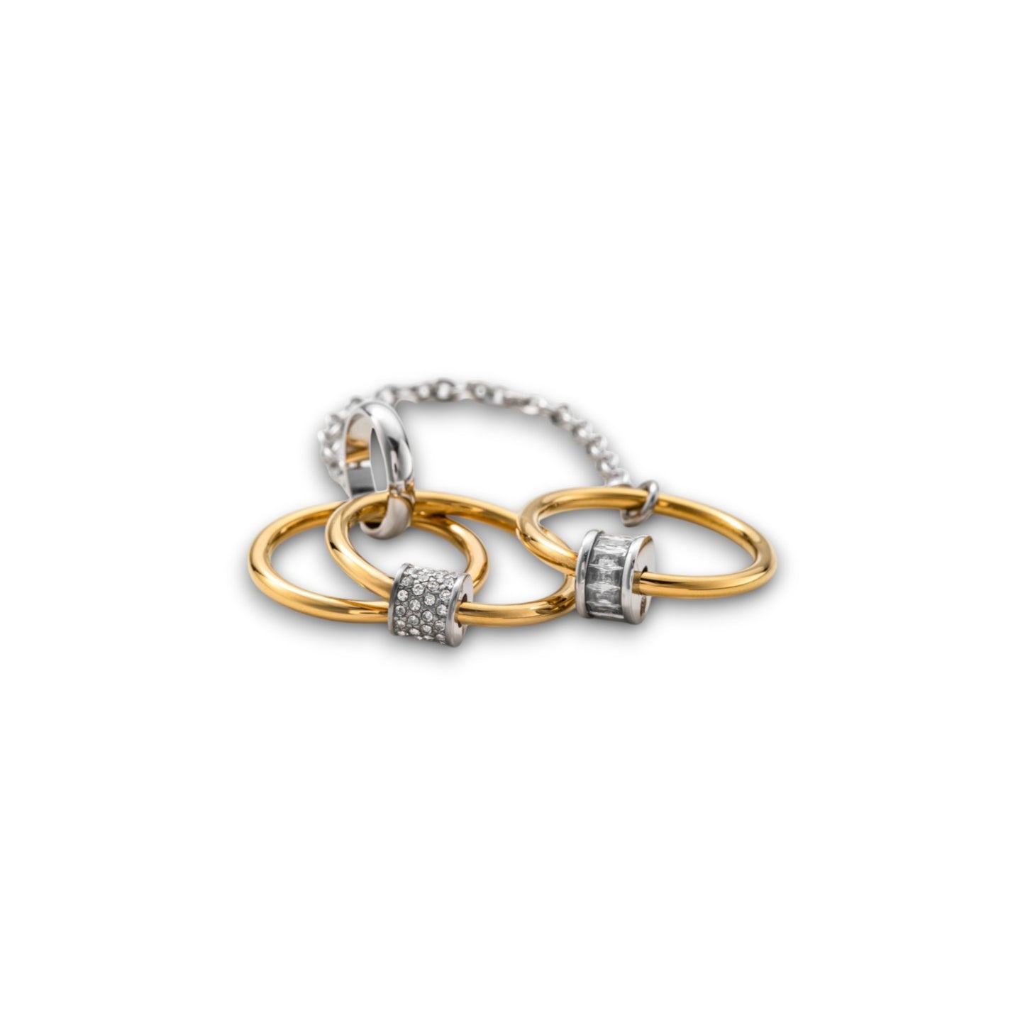 Gold and Silver Zircon Chain Ring Stack