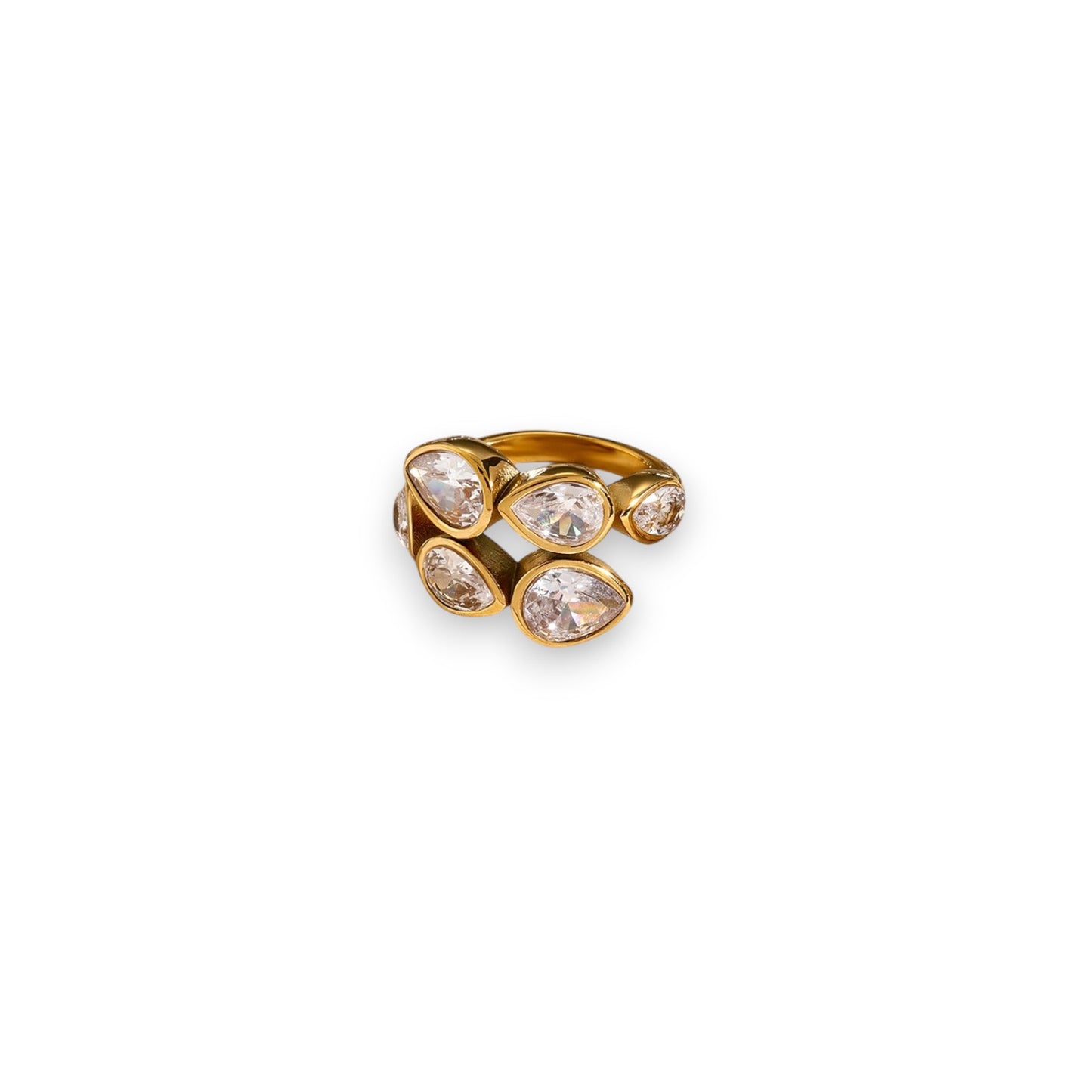 Gold Spiral Teardrop Zircon Ring