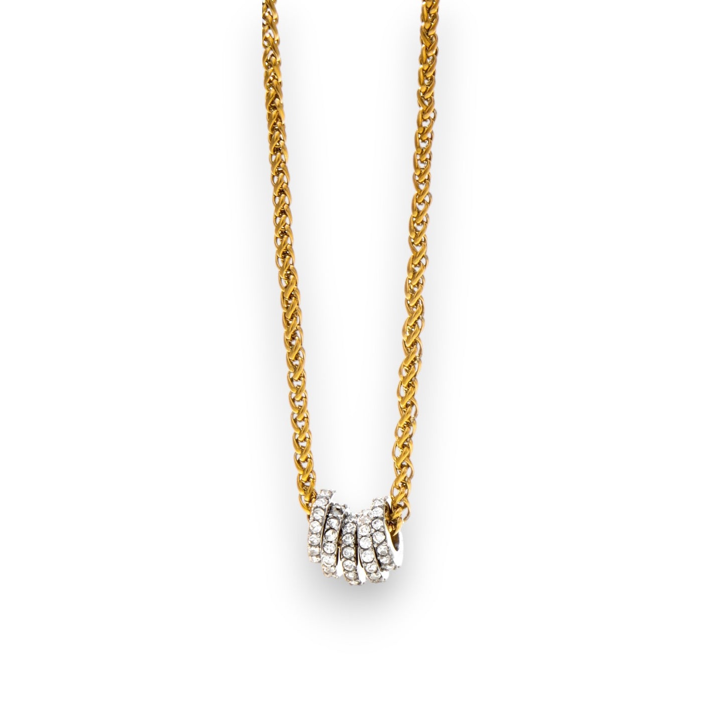 Gold and Silver Zircon Ring Necklace