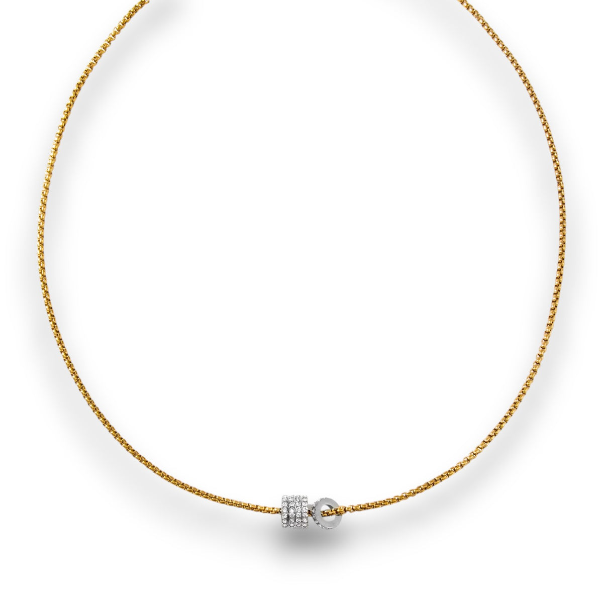 Gold and Silver Zircon Ring Necklace