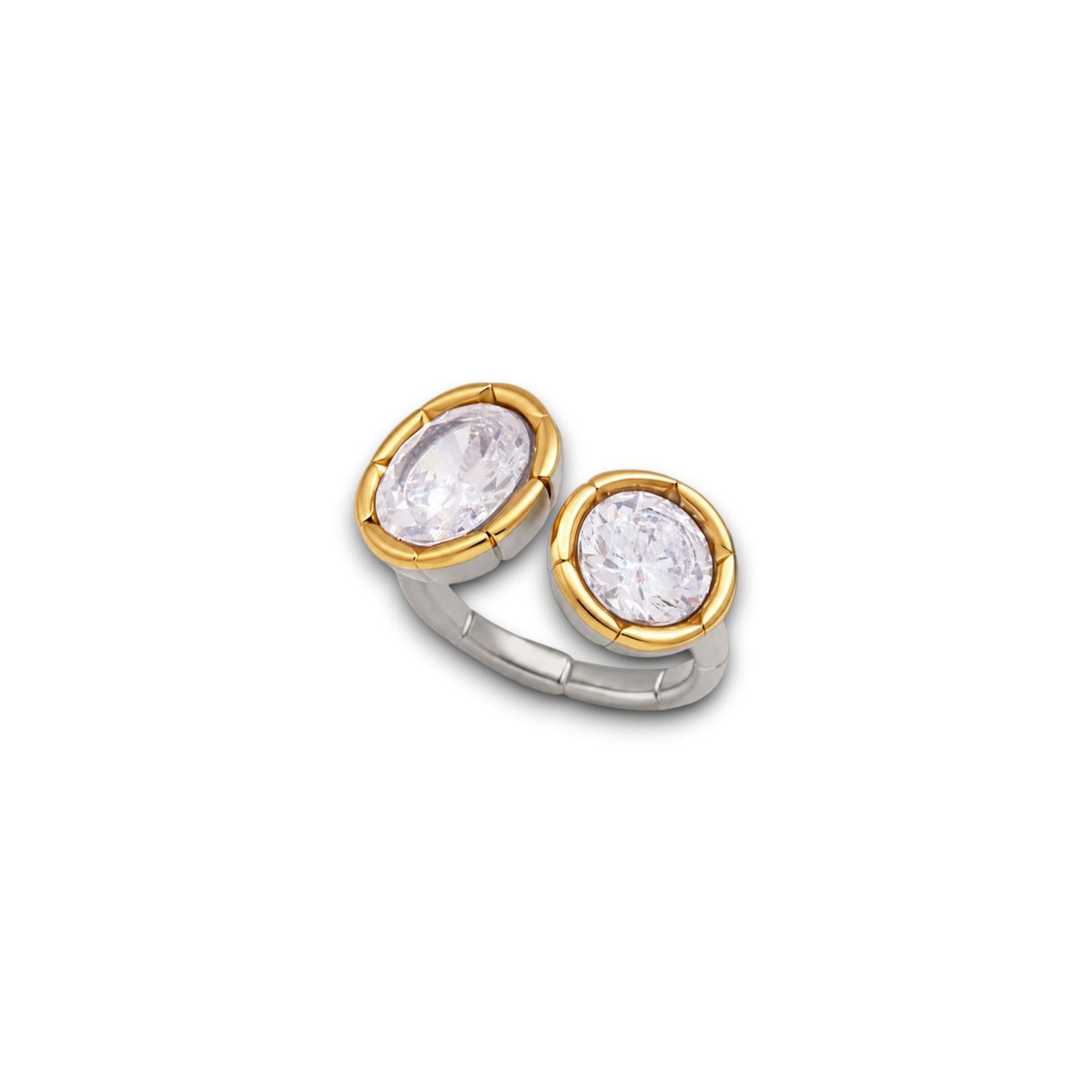 Gold and Silver Double Zircon Ring