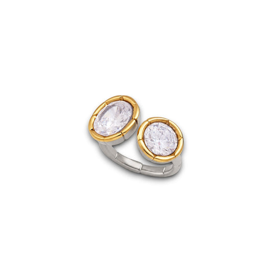 Gold and Silver Double Zircon Ring