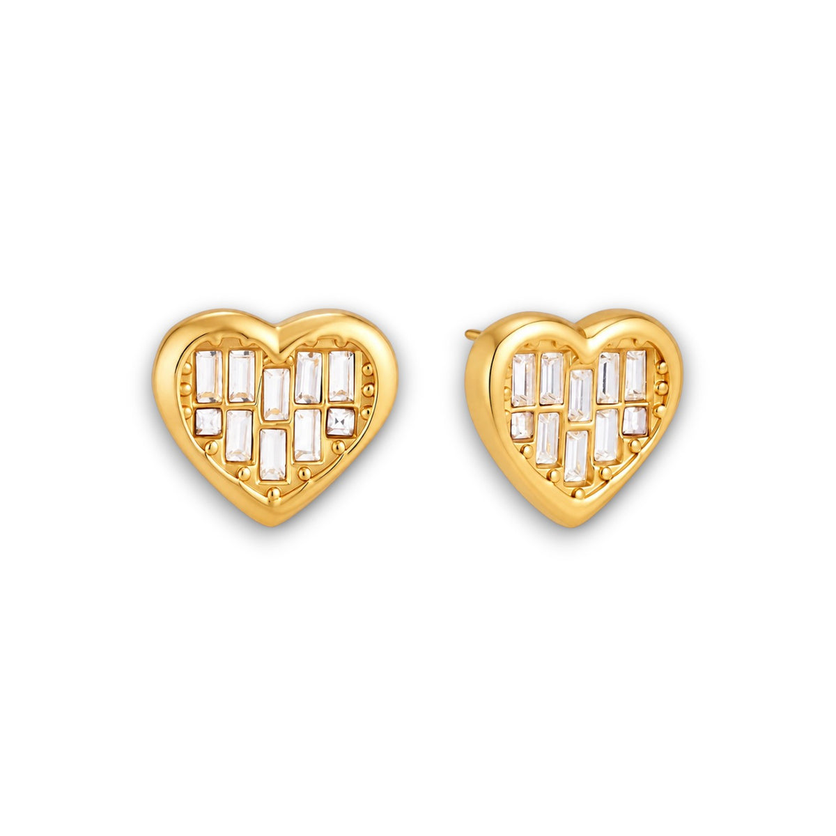Gold Zircon Heart Stud Earrings